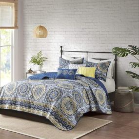 img 4 attached to 🛏️ Madison Park Quilt Classic Damask Medallion Design, All Season, Breathable Coverlet Bedspread, Lightweight Bedding Set, Shams, Decorative Pillow, Tangiers, Blue King/Cal King, 104x94, 6 Piece
