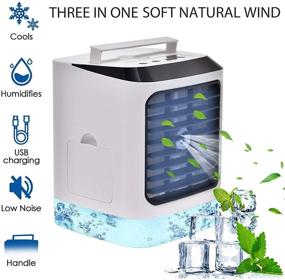 img 3 attached to Portable Evaporative Air Conditioner Fan: Super Quiet Desk Cooler with Colorful LED Light, Ideal for Home, Office, and Room