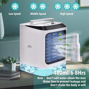 img 2 attached to Portable Evaporative Air Conditioner Fan: Super Quiet Desk Cooler with Colorful LED Light, Ideal for Home, Office, and Room