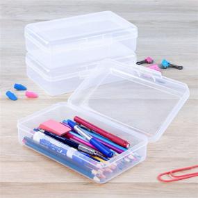 img 4 attached to 🖍️ Large Capacity Stackable Plastic Pencil Box with Snap-Tight Lid, White (3PC) - Transparent & Multiple Color Options