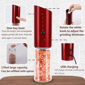 img 1 attached to 🔋 USB Rechargeable Electric Pepper Grinder Set - Adjustable Coarseness, Stainless Steel, Gravity Salt and Pepper Mill | Perfect Thanksgiving & Christmas Gift (Red)