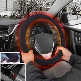 img 1 attached to 🔥 Small Ant Heated Steering Wheel Cover: Upgraded 12V Auto Hand Warmer for Winter, 15” Black