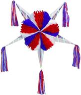 🎉 colorful small star pinata party decoration, 21 inches wide - patriotic theme, foil foldable red white and blue 4th of july pinata logo