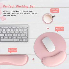 img 1 attached to 🖱️ AtailorBird Pink Mouse Pad with Wrist Support and Keyboard Wrist Rest - Durable and Comfortable 2 Set with Non-Slip Base for Laptop, Office, Gaming, Working, Online Study - Includes 2 Free PU & Cork Coasters