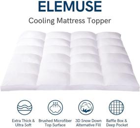 img 3 attached to ELEMUSE Queen Cooling Mattress Topper: Ultimate Back Pain Relief with Extra Thick Plush Pillowtop and Deep Pocket - Overfilled Down Alternative Filling for a Hotel-Feel Experience