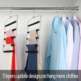 img 4 attached to 👖 Meetu Pants Hangers 5-Layer Stainless Steel Non-Slip Foam Padded Swing Arm Space-Saving Clothes Slack Hangers Closet Storage Organizer for Pants Jeans Trousers Skirts Scarf Ties Towels (4 Pack)