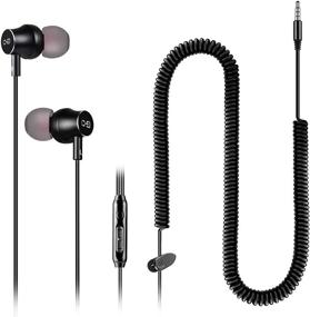 img 4 attached to 🎧 [2021 Updated] Extra Long Earbuds with 12FT Spring Coiled Extension Cable, Volume Control & Mic, In-Ear Wired Headphones for 3.5mm Audio Output Devices - ChanGeek CGS06