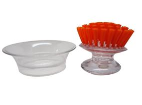 img 2 attached to 🧽 Casabella Shiny Mini Brush Scrubber Set with Holder - Assorted Colors, Pack of 3 Scrubbers