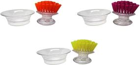 img 4 attached to 🧽 Casabella Shiny Mini Brush Scrubber Set with Holder - Assorted Colors, Pack of 3 Scrubbers