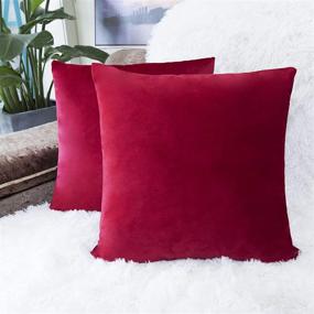 img 4 attached to 2-Pack Red Wine Velvet Christmas Throw Pillow Covers - 🍷 18x18 Soft Square Decorative Cushion Cases for Home Sofa Bed Decor