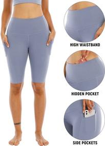 img 2 attached to 🩲 WHOUARE 4 Pack Biker Yoga Shorts with Pockets: Women's High Waisted Tummy Control Workout Shorts