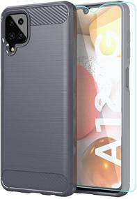 img 4 attached to Samsung A12 Case with HD Screen Protector: Gray Brushed TPU Cover for Galaxy A12 - Shock-Absorption & Soft Rubber Protective Case