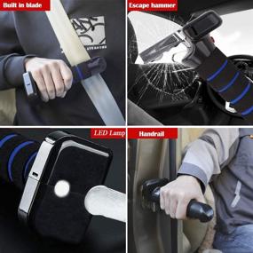 img 2 attached to 🚗 Portable 4-in-1 Vehicle Support Handle: Car Assist Handle with LED Flashlight, Seatbelt Cutter & Window Breaker – Black Blue