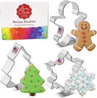 3-piece christmas cookie cutter set: snowflake, gingerbread man, & christmas tree, with recipe booklet – made in usa by ann clark cookie cutters logo