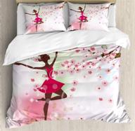 👯 ballerina cartoon dancer floral branch butterfly duvet cover set with floral petals - decorative 3 piece queen size bedding set with 2 pillow shams in dried rose and pale pink logo