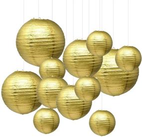 img 4 attached to 🔆 Sonnis Round Paper Lanterns 12inch 10inch 8inch 6inch Size for Birthday Wedding Christmas Party Decorations (1-Pack of 12) in Gold