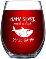 🦈 mama shark thirsts for a drink - funny shark gifts for moms, novelty wine glass cup with sayings, perfect party accessories for mothers and friends - 15 oz stemless wine glasses logo