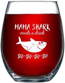 img 4 attached to 🦈 Mama Shark Thirsts for a Drink - Funny Shark Gifts for Moms, Novelty Wine Glass Cup with Sayings, Perfect Party Accessories for Mothers and Friends - 15 oz Stemless Wine Glasses