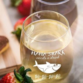img 1 attached to 🦈 Mama Shark Thirsts for a Drink - Funny Shark Gifts for Moms, Novelty Wine Glass Cup with Sayings, Perfect Party Accessories for Mothers and Friends - 15 oz Stemless Wine Glasses