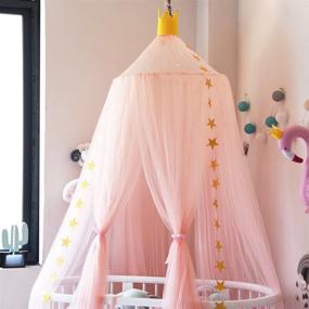img 1 attached to Enhance Your Kids' Room: Didihou Yarn Bed Canopy for Children's Play and Reading Time – Round Lace Dome Netting Curtains, Ideal for Baby Boys and Girls Games House (Peach)