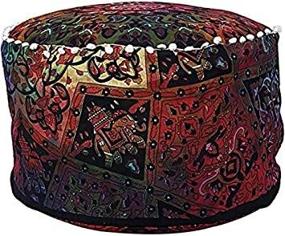 img 2 attached to 🧘 Bohemian Black & Multi Mandala Pouf Ottoman: Stylish Indian Cotton Floor Pillow with Hippie Boho Decor for Home Décor & Footstool Cover