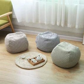 img 2 attached to Squared Unstuffed Pouf Cover - Soft Cotton Linen Fabric Ottoman, Foot Stool, Foot Rest - Cotton Woven Square Poufs for Living Room, Bedroom, and Under Desk - Dimensions: 15.7x15.7x9.84inch