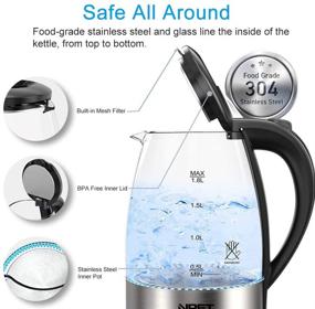 img 3 attached to NPET EK20 Electric Kettle: 1000W Glass Tea Kettle with LED Light, Auto-Shutoff, and Boil-Dry Protection - BPA-Free, 1.8L, Cordless Portable Water Boiler