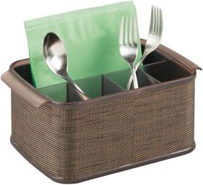 img 4 attached to mDesign Plastic Cutlery Storage Organizer Caddy Tote Bin - Kitchen Cabinet/Pantry Organizer for Forks, Knives, Spoons, Napkins - Indoor/Outdoor Use - Bronze/Sand Brown