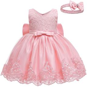 img 3 attached to 👶 LZH Baby Girls Backless Lace Ruffle Dress with Headwear, Bowknot Flower, Suitable for Pageants, Parties, and Weddings