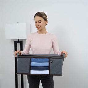 img 1 attached to 👕 VENO 3 Pack Medium Clothes Storage Bag Organizer for Comforters, Blankets, Bedding – Foldable, Sturdy Zipper, Clear Window, 9.5 Gal, Grey