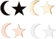 set of 4 pairs tiny stud earrings: stainless steel moon star cute studs for women, children - hypoallergenic valentine's day & birthday gift logo