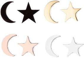 img 4 attached to Set of 4 Pairs Tiny Stud Earrings: Stainless Steel Moon Star Cute Studs for Women, Children - Hypoallergenic Valentine's Day & Birthday Gift