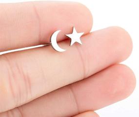 img 3 attached to Set of 4 Pairs Tiny Stud Earrings: Stainless Steel Moon Star Cute Studs for Women, Children - Hypoallergenic Valentine's Day & Birthday Gift