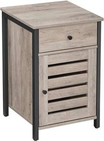 img 2 attached to Industrial Style Nightstand with Drawer and Shutter Door, Adjustable Shelf - VASAGLE Lowell Bedside Table in Greige and Black, Metal Frame - ULET063B02