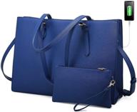 👜 lovevook laptop bag for women, stylish computer tote handbag with large capacity, leather shoulder purse, professional business work briefcase for office lady, 15.6-inch, dark blue logo