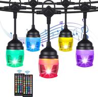 🌈 enhance your outdoor space with halussoer led color changing waterproof patio string lights - 43ft music sync with 14 hanging rgb dimmable bulbs, 2 remote controls - perfect for patio, yard, porch, and parties! логотип