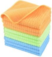 🍽️ kinhwa kitchen dish rags - soft microfiber dish cloths for fast drying and cleaning with stripe - set of 9, blue/green/orange, 12x12 inch logo