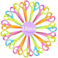 🔒 pack of 15 plastic child safety scissors: preschool training scissors with ergonomic handle for kids, ideal for paper-cut activities in school or office supplies, available in 4 colors logo