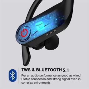 img 2 attached to 🎧 Беспроводные наушники WarehouseWire Bluetooth с микрофоном, крючками для ушей, спортивные наушники TWS стерео-наушники в ухе Bluetooth 5.1 - время воспроизведения 50 часов, зарядный футляр со светодиодным дисплеем - для бегуна, тренажерного зала, работы