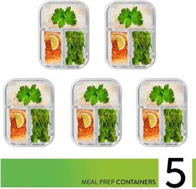 img 3 attached to 🍱 Prep Naturals Glass Meal Prep Containers 3 Compartment 5 Pack - Bento Box Containers Glass Food Storage Containers with Lids - Food Prep Containers Glass Storage Containers with Lids Lunch Containers: Organize and Store Your Meals Hassle-Free