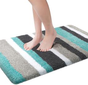 img 4 attached to 🛁 KMAT Luxury Bathroom Rugs Bath Mat (Green-Grey) - Non-Slip Plush Microfiber Shower Carpet Rug - Machine Washable & Quick Dry - Ultra Shaggy Bath Mats for Tub, Bathroom, and Shower (32in x 20in)