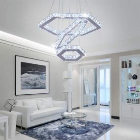 img 3 attached to Cainjiazh Modern Crystal Chandeliers: Big 3 Rings LED Pendant Light for Bedroom, Living & Dining Room