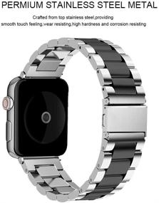 img 3 attached to U191U браслет совместимый с часами Apple Watch 38 мм 42 мм из нержавеющей стали с металлической пряжкой для Apple Watch 40 мм 44 мм ремешок браслет для Apple Watch Series 4/3/2/1 Спортивная версия (серебро/черный)