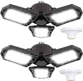 img 4 attached to New Arrival: LED Garage Lights 60W Deformable 2 Pack 6000LM - Close to Ceiling Triple Glow Lighting for Work Shop Warehouse Low Bay - E26 E27 Screw - No Motion Activated