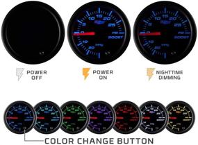 img 2 attached to 🚀 GlowShift Tinted 7 Color 60 PSI Turbo Boost Gauge Kit for Diesel Trucks - Black Dial - Smoked Lens - 2-1/16" 52mm - Mechanical Hose & Fittings Included