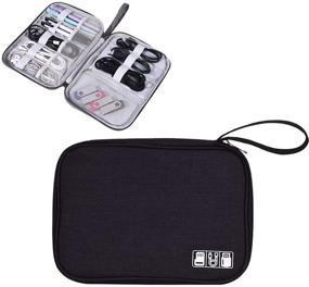 img 4 attached to 🎒 Водонепроницаемая черная сумка-органайзер для электронных аксессуаров - компактный чехол для кабеля, USB, SD-карты, пауэрбанка и наушников