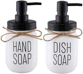 img 4 attached to 🧼 Elwiya Mason Jar Hand and Dish Soap Dispenser Set - Rustic Bathroom and Kitchen Accessories - 16 Ounce Glass Jar, Plastic Pump, and Lid - 2 Pack