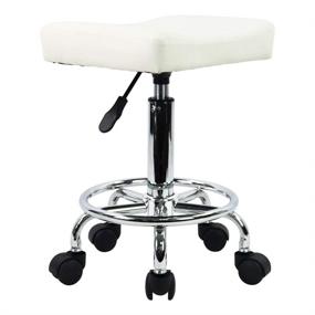 img 4 attached to 💺 KKTONER Square Rolling Stool: Height Adjustable PU Leather Swivel Chair with Footrest - Perfect for Massage, SPA, Salon Tasks (White)