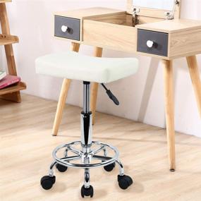 img 3 attached to 💺 KKTONER Square Rolling Stool: Height Adjustable PU Leather Swivel Chair with Footrest - Perfect for Massage, SPA, Salon Tasks (White)