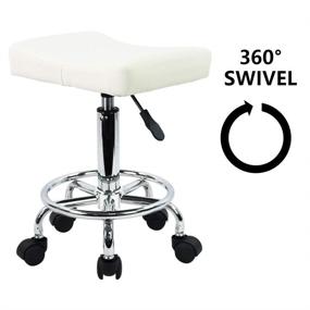 img 1 attached to 💺 KKTONER Square Rolling Stool: Height Adjustable PU Leather Swivel Chair with Footrest - Perfect for Massage, SPA, Salon Tasks (White)